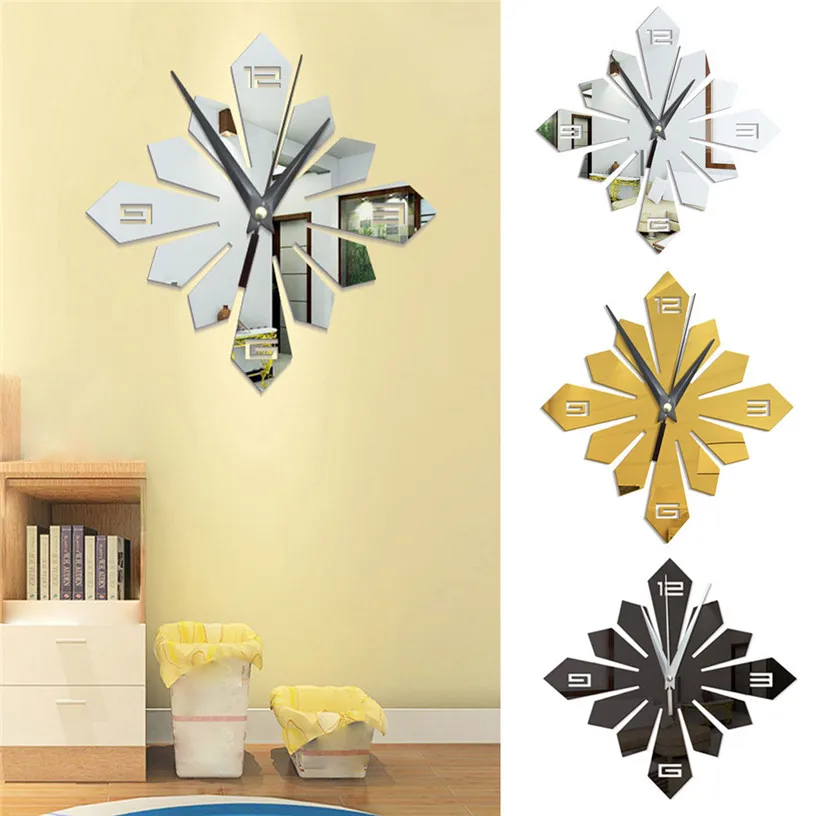 Современные большие 3D зеркальные часы для гостиной дома декоративные настенные