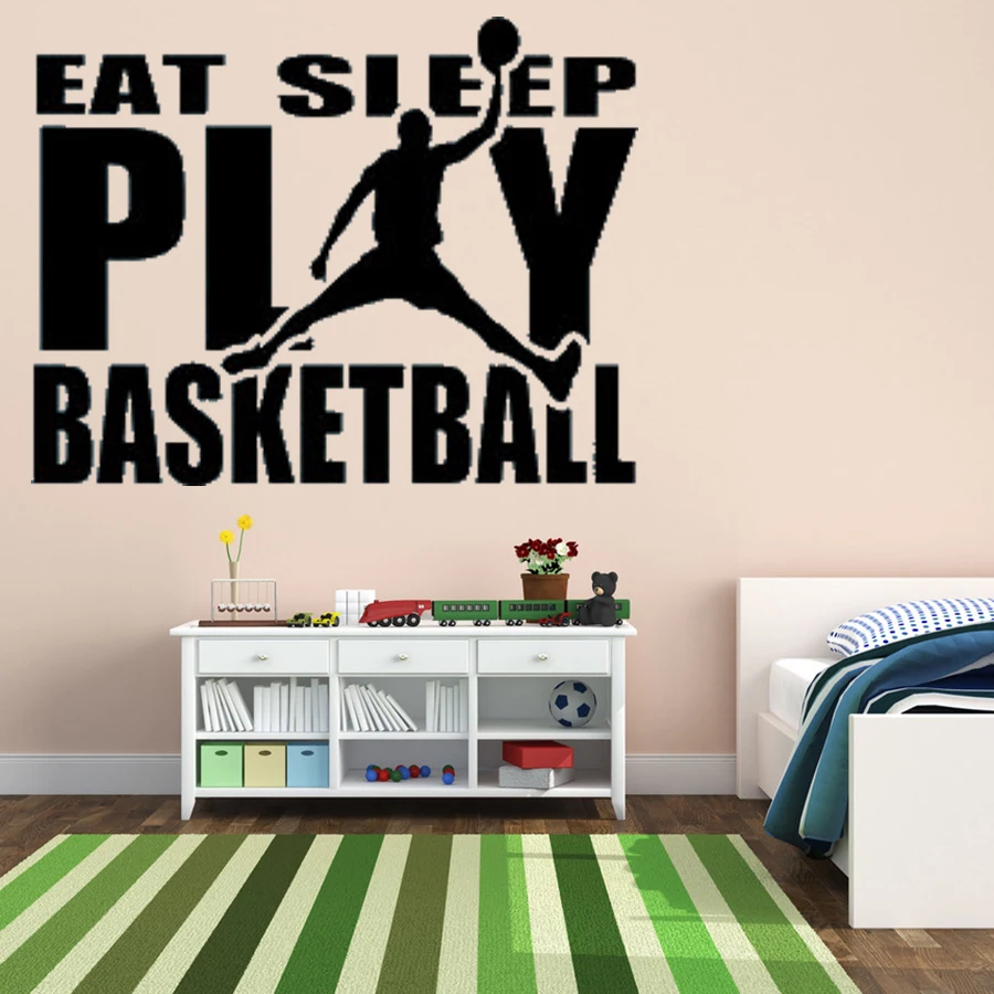 Eat Sleep Play Basketball With a Man Wall Stickers for Kids Teen Bedroom Home Decor Vinyl Decals Car Window Bumper Art K64 | Дом и сад