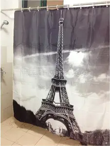 Водонепроницаемая занавеска для душа с рисунком Парижа, Эйфелевой башни, 12 крючков, 180 см * 180 см