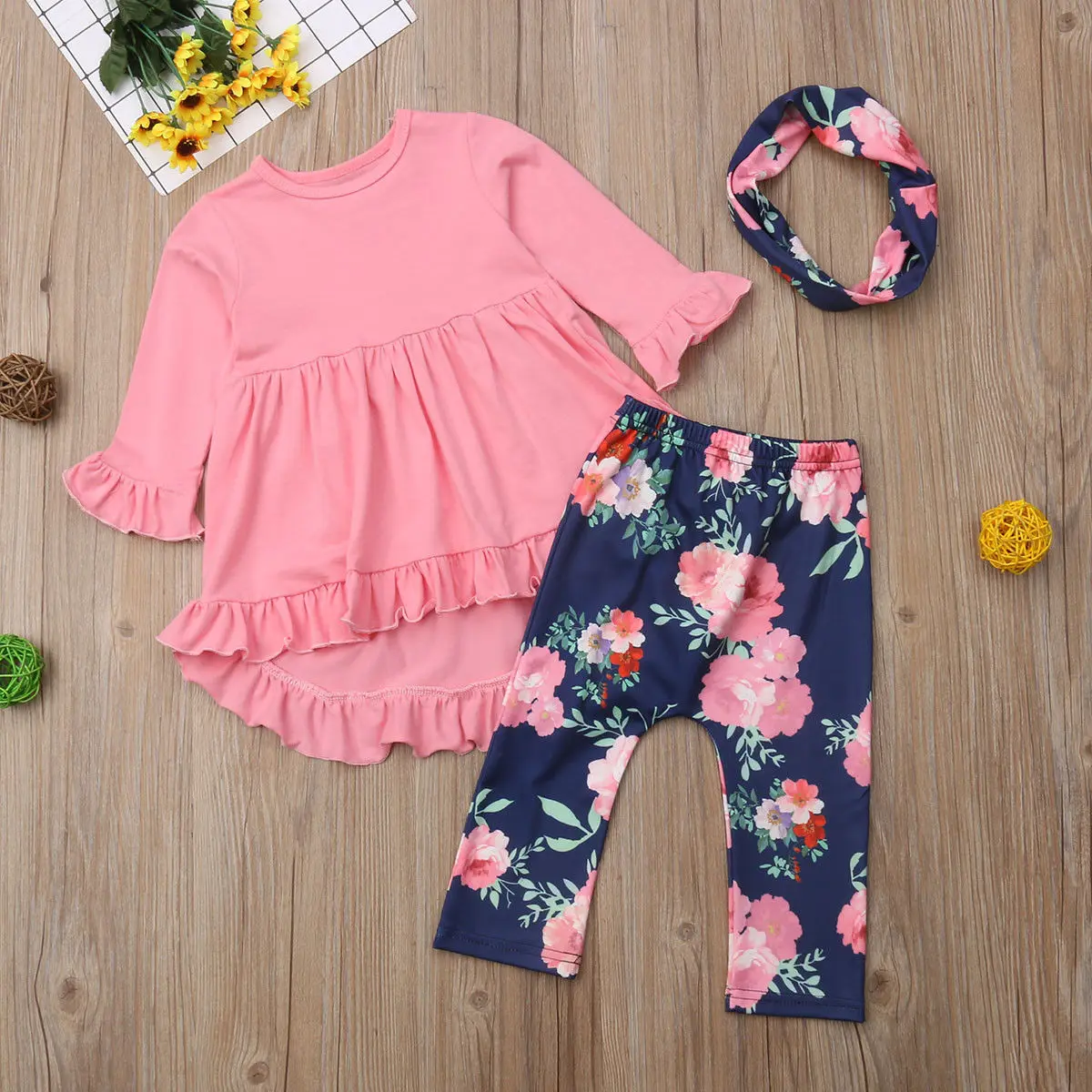 3 шт. комплект из топа и леггинсов с оборками рукавом до локтя|Комплекты одежды