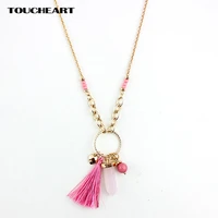 toucheart cold long necklace women pink natural stone tassel necklaces pendants love boho jewelry bijouterie femme sne160050