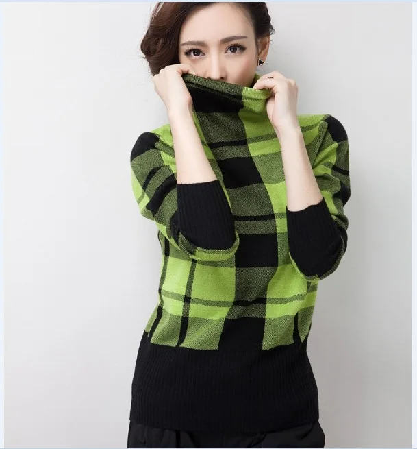 High Quality Winter Women's Turtleneck Plaid Sweater Ladies Fashion Striped Collar Thick Warm Sweaters Pullovers | Женская одежда