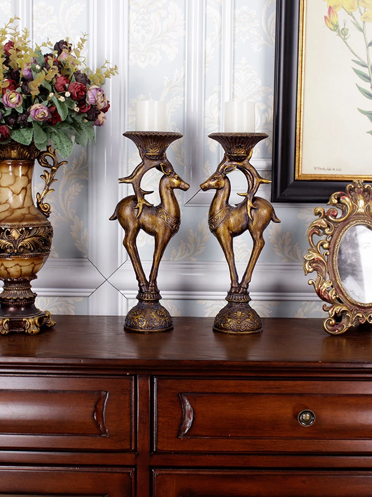 

European-style Retro Deer Candlestick Classical Home Dining Table Living Room Porch Luxury Handicraft Decorations