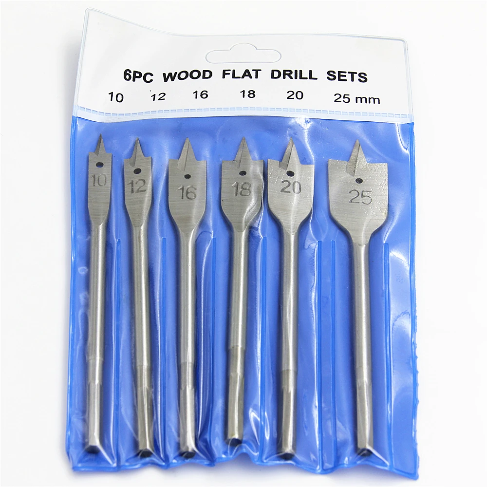 6 шт. набор Плоских сверл для дерева с шестигранным хвостовиком 10 мм 12 16 18 20 25