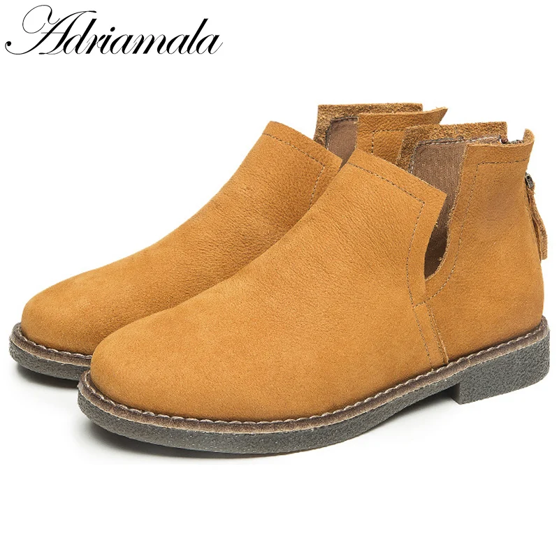 Genuine Leather Chelsea Boots Women 2017 New Autumn Round Toe Square Heel Suede Ankle For Low Adriamala | Обувь