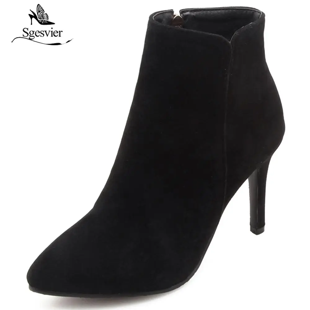 

Sgesvier Women Chelsea Boots Brand Winter Warm Short Ankle Boots Plus Size Single Thin Heel Pointed Toe Martin Shoes Woman OX976