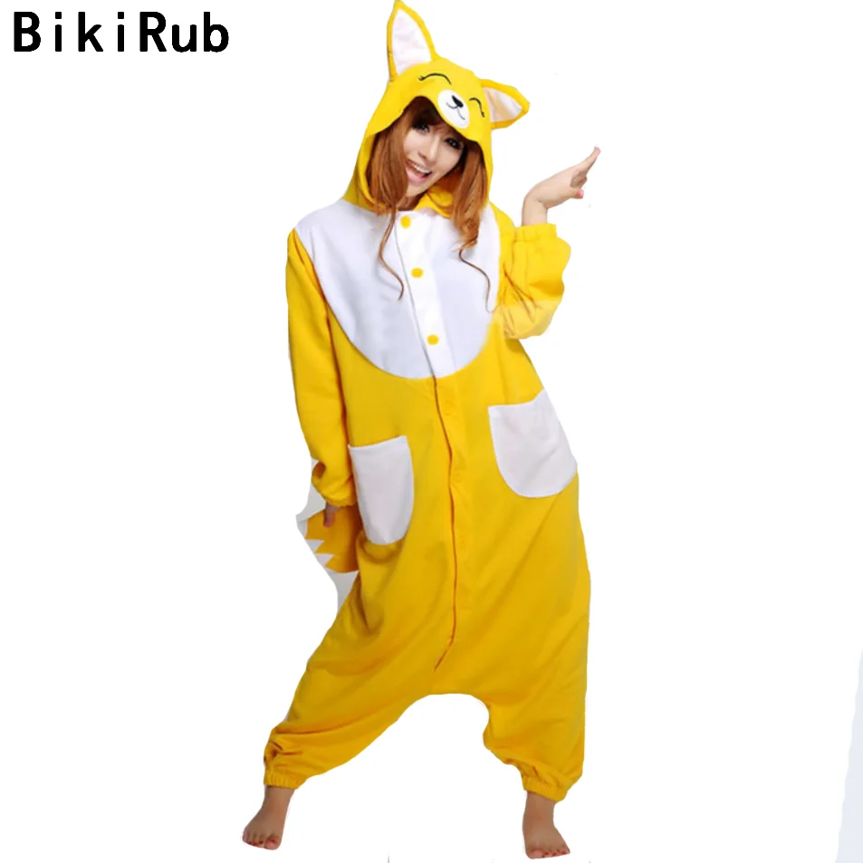 Bikirub взрослая зимняя Пижама одежда для сна с милыми желтого цвета рисунком Лиса