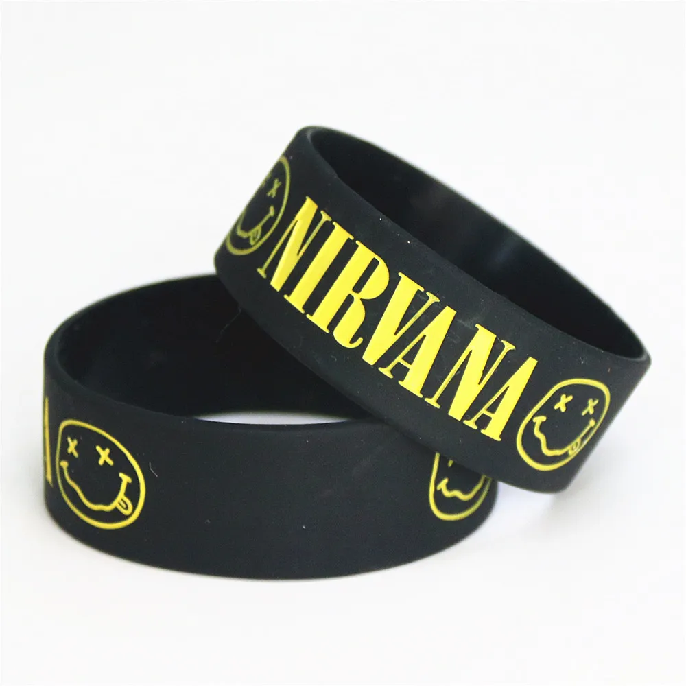 

LUKENI Hot Sale 25PCS NIRVANA Silicone Wristband Wide Silicone Bracelets & Bangles Music Fans Women Men Jewelry Wholesale SH069