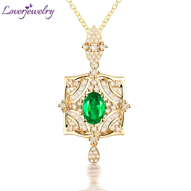 Подвеска для женщин 18 K желтое золото натуральная овальная форма изумрудное