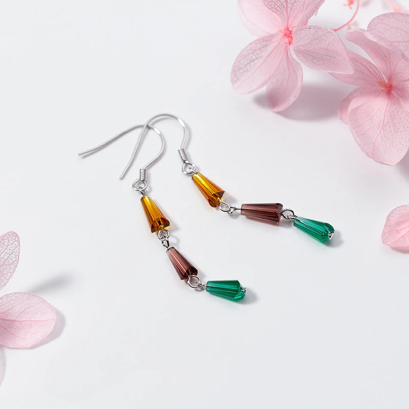 

PONYKISS Trendy S925 Sterling Silver Chic Sweet Multicolor Crystal Dangle Drop Earrings Women Fine Elegant Accessory Party Gift