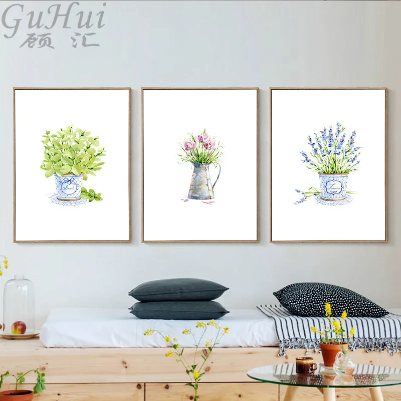 Скандинавский Сельский распылитель цвет зеленого растения Картина на холсте