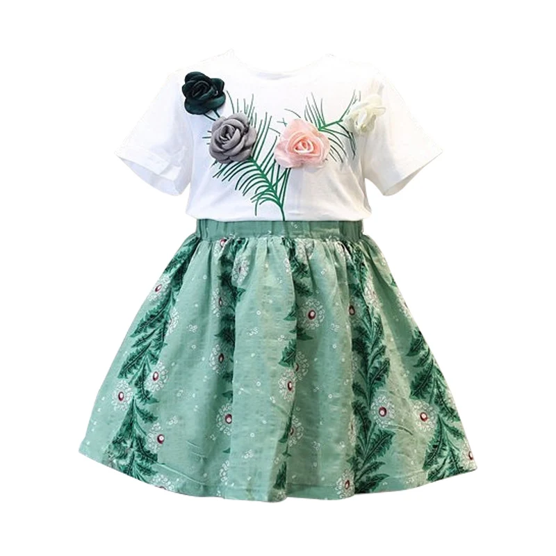 2019 летний хлопковый комплект для девочек Трикотажная хлопковая Футболка с