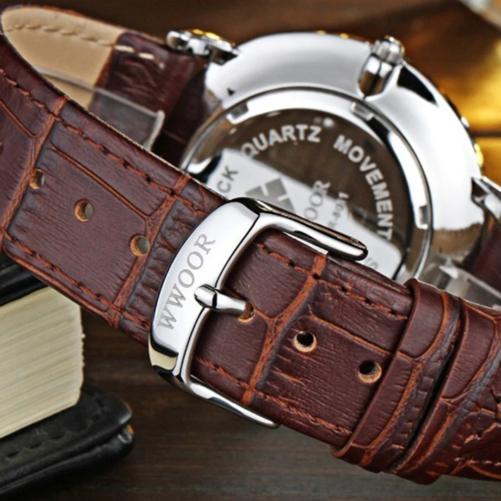 

reloj hombre 2018 WWOOR Top Luxury Brand fashion Men Leather Rhinestone Crystal Quartz Watch Men's Watch montre homme