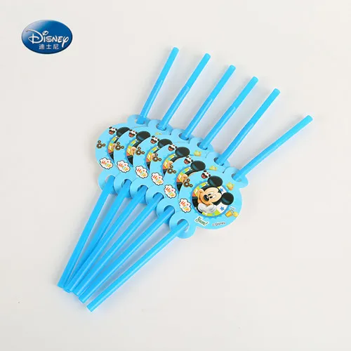 straws 6pcs Микки Маус Дети Мальчики с днем рождения принадлежности детский душ декоративная бумага для вечеринок баннер на тарелке, чашке соломенные салфетки - Цвет: straws 6pcs