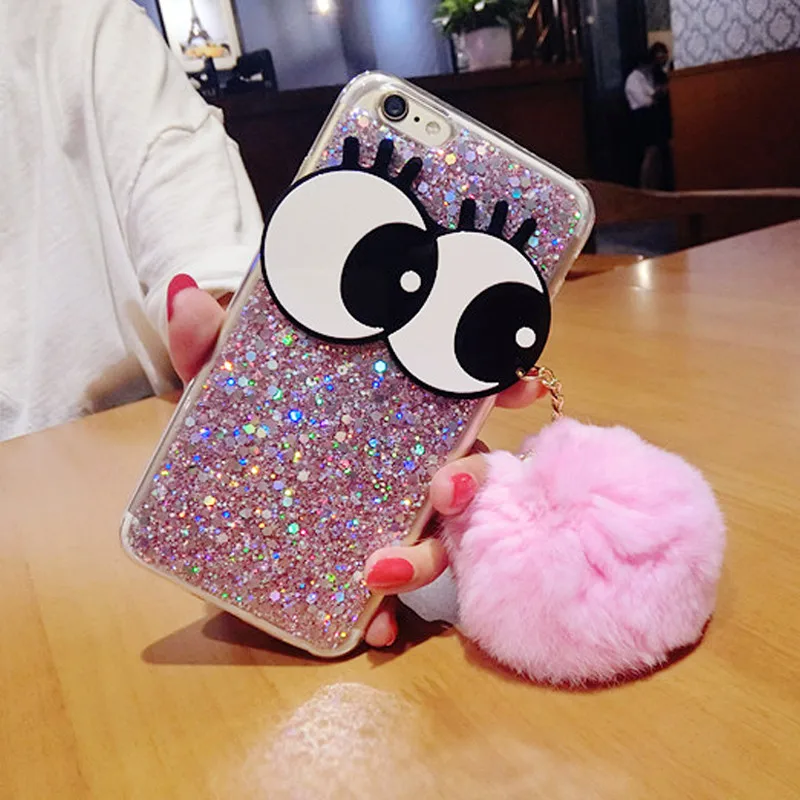 Ainike Luxury Big Eye Soft Warm Furry Ball Tassel Cover Metal Ring Bling Powder Phone Case For Vivo X9 X20Plus X21i V9 Y83 X23 |