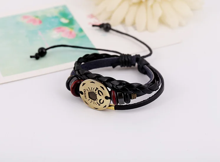 12 Зодиак поет модные ювелирные изделия кожаный браслет для женщин Рак Краб