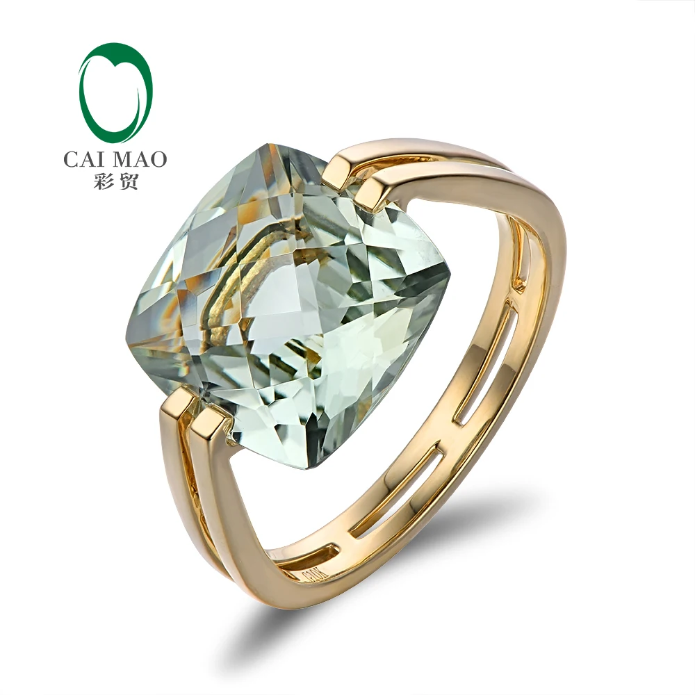 Caimao ювелирные изделия 6.6ct натуральная квадратная Подушка Зеленый Аметист 14 К Золотое кольцо