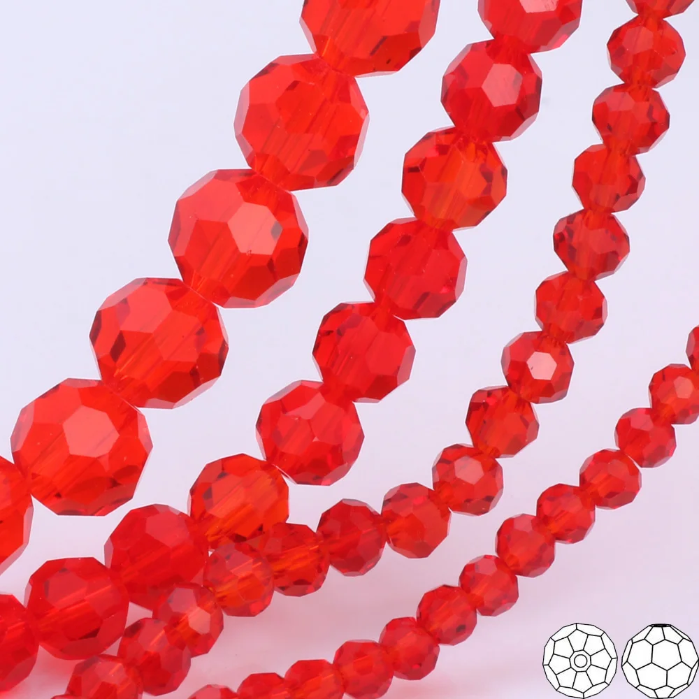 

OlingArt 3/4/6/8mm Round Glass Beads Rondelle Austria 32 faceted crystal Red color Loose bead DIY Jewelry Making