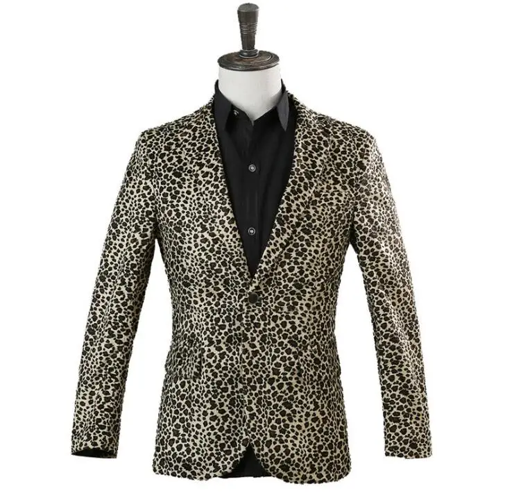 Singer star style dance stage clothing jackets men Leopard print suits fashion coat costume blazers mens formal dress yellow