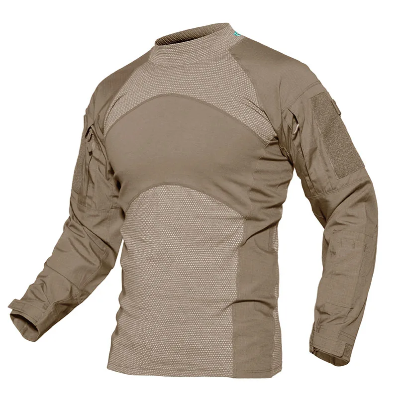 Khaki TACVASEN, мужская летняя тактическая футболка, армейская футболка, хлопковая, с длинным рукавом, для страйкбола, рубашки для выступлений, пейнтбол, военная одежда - Цвет: Khaki