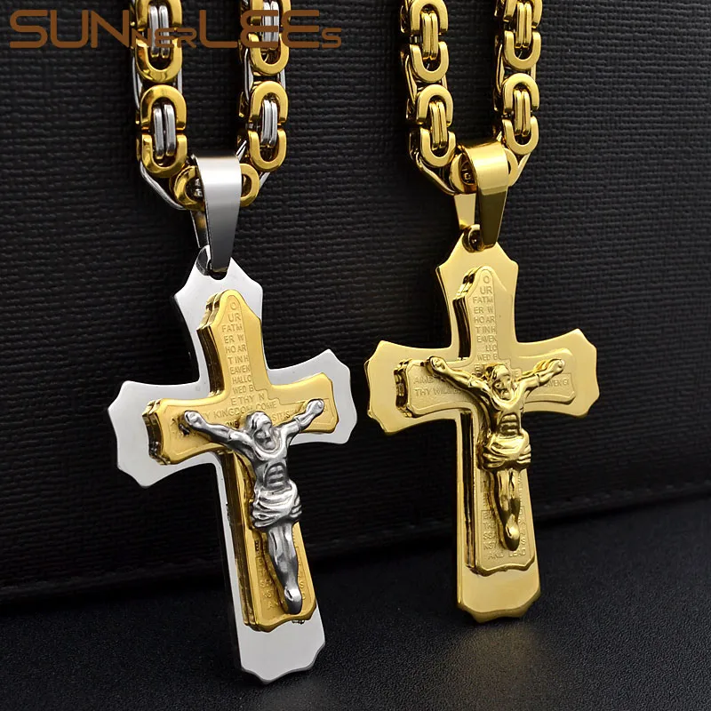 Подвеска с крестом Иисуса Христа из нержавеющей стали|chain for men|link chaincross pendant necklace |