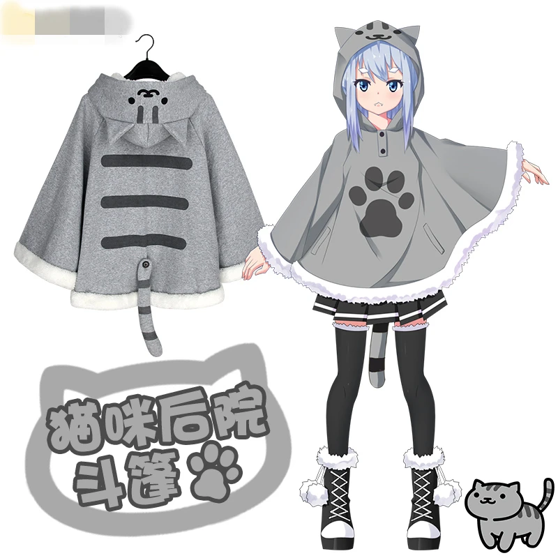Неко Atsume Косплэй костюм Повседневная Толстовка с капюшоном теплое пальто для
