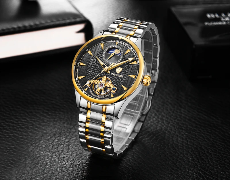 Tevise Топ бренд Moon Phase автоматические механические часы для мужчин s Tourbillon Скелет часы для мужчин нержавеющая сталь 24 часа часы T808B