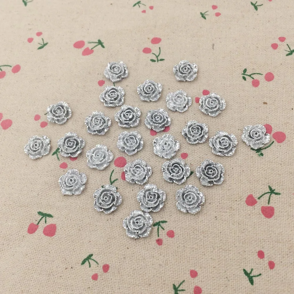 100 шт плоская задняя Смола смола в огранке кабошон серебряный золотой цветок