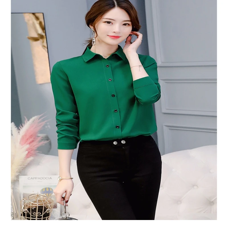 Women Long Sleeved Solid Chiffon Blouse 2020 Office Lady Spring Summer Plus Size Blouses OL Style Shirts Blusas Chemise Femme | Женская
