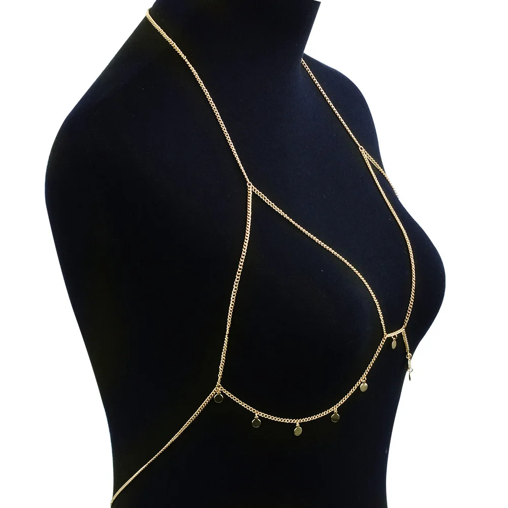 Пикантные простой золотистый бюстгальтер цепи металлический блесток ювелирное
