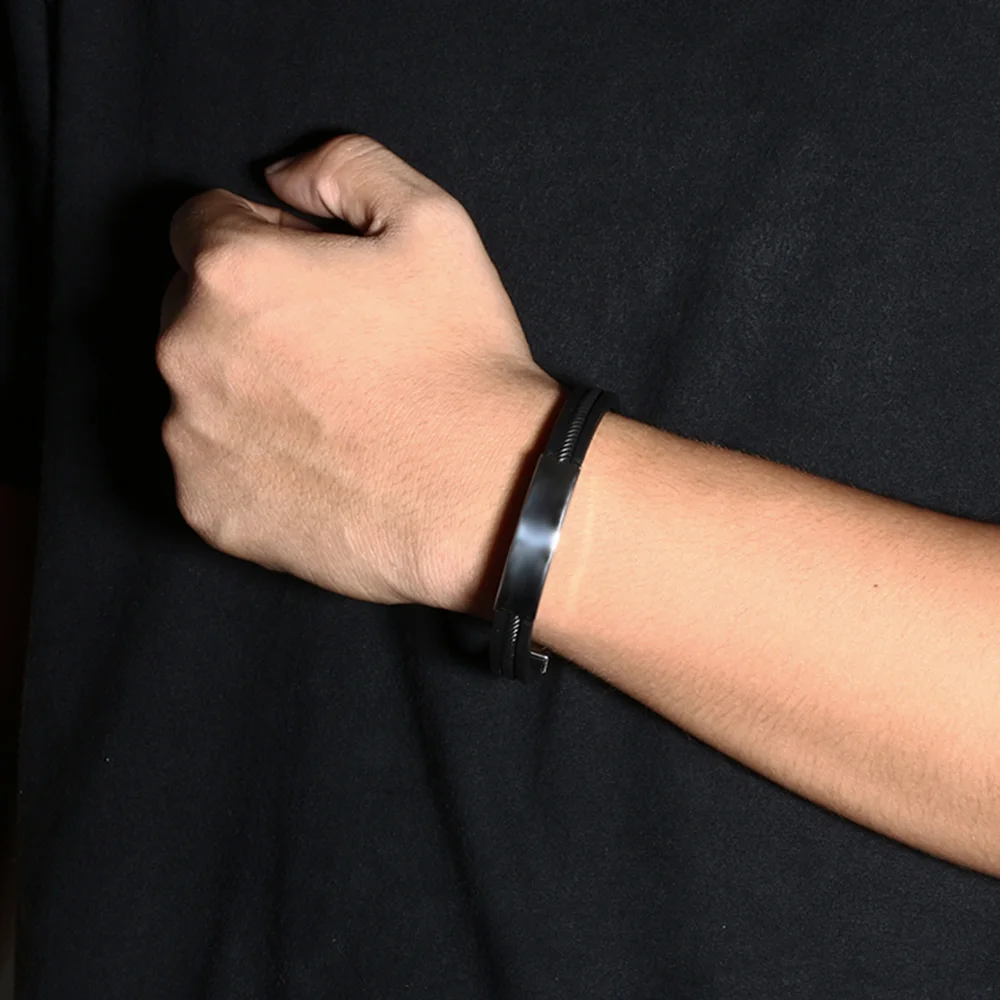 2018 новый модный браслет черный Панк Резина силикон нержавеющая сталь мужские