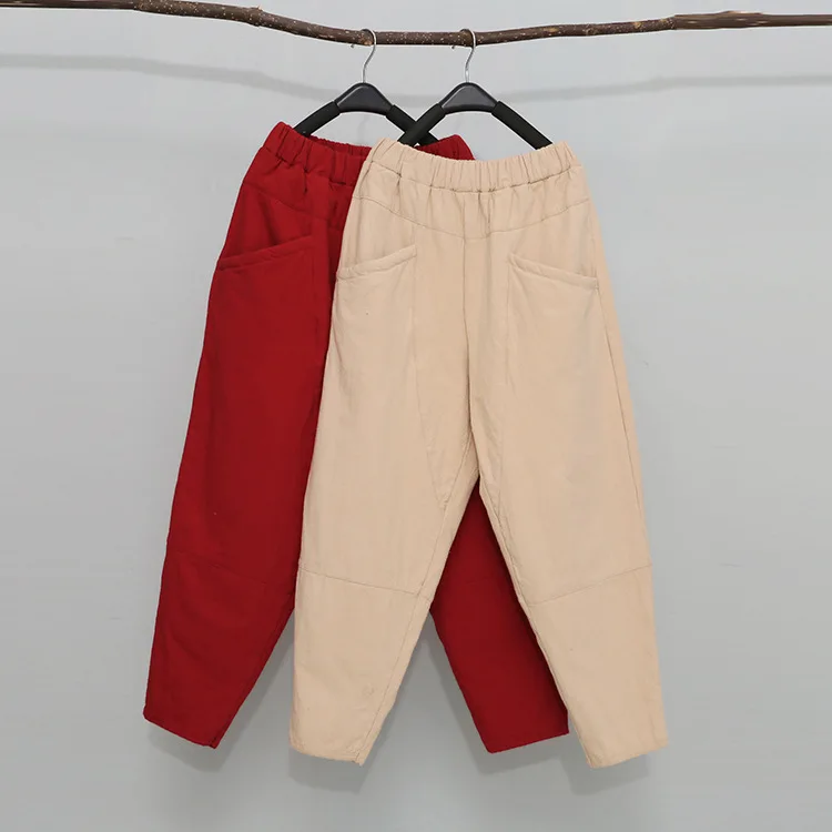 Плотные теплые зимние брюки с хлопковой подкладкой женские свободные