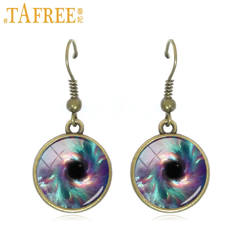TAFREE Galaxy Drop Earrings nebula dangle earrings solar system planet art picture glass round cabochon dome copper jewelry A328 | Украшения