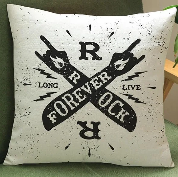 Rock N Roll Cushion Cover Linen Gesture Pillow Car Sofa Throw Pillows Decorative Pillowcase decor cojines Custom | Дом и сад