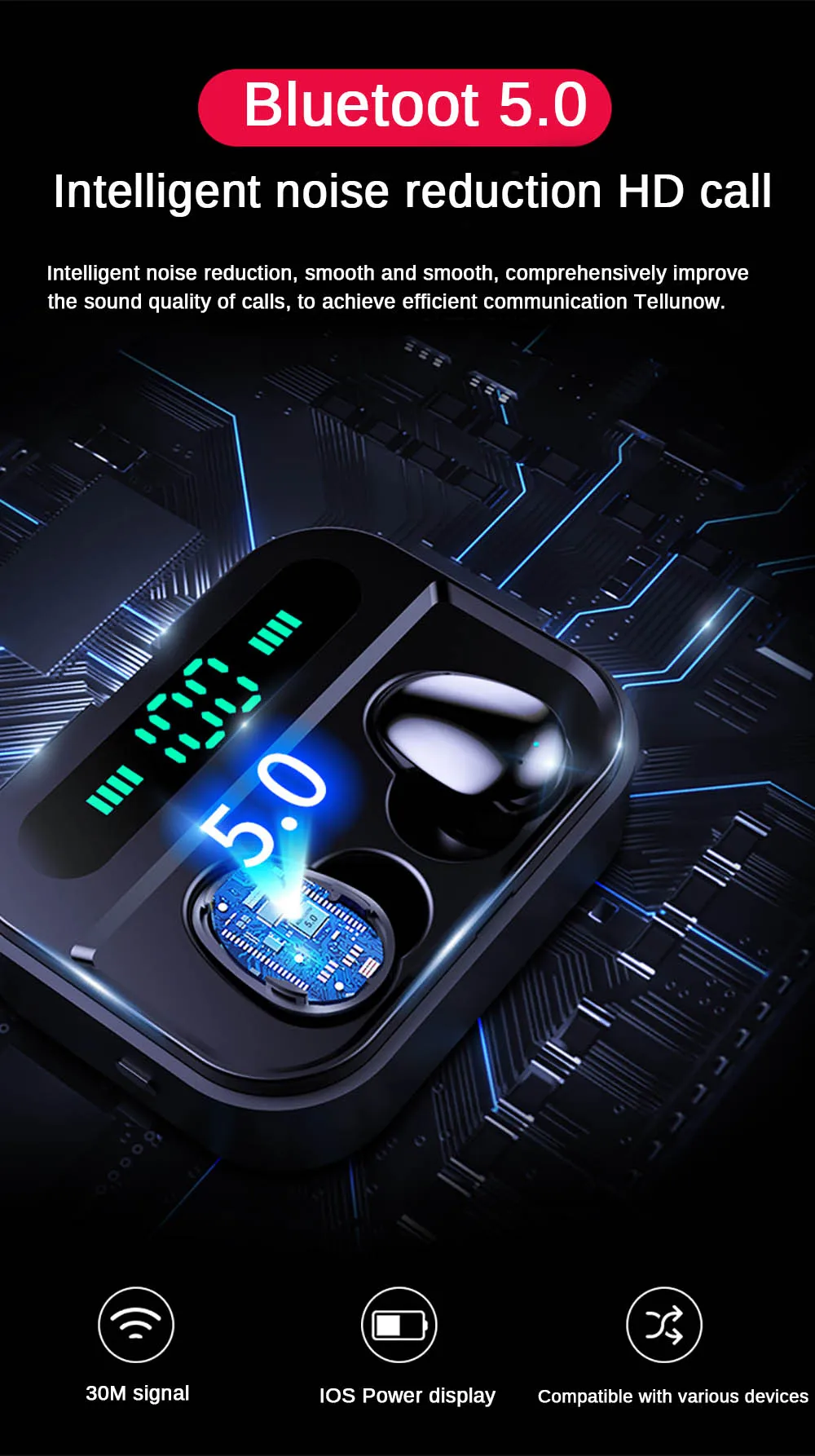 X7 2200 мАч TWS отпечатков пальцев сенсорный Bluetooth наушники, HD стерео беспроводные наушники, шум отмена Игровые наушники расстояние ≥30 м