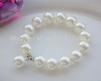

Free Shipping>>> Stretch 8" 14mm WHITE SOUTH SEA SHELL PEARL BRACELET