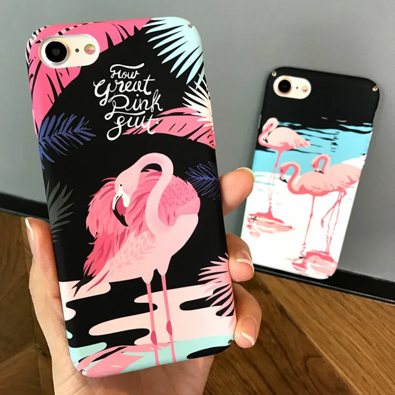 KOMY Phone Case For iPhone X Cute Cartoon Flamingo Flower Leaf Leaves Painting Cover Hard PC Back Cases 6s 7 8 Plus |