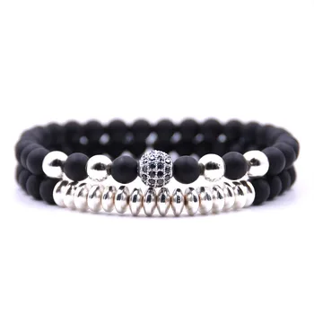 Fashion Pave CZ Men Bracelet - Stone Beads With Hematite 4