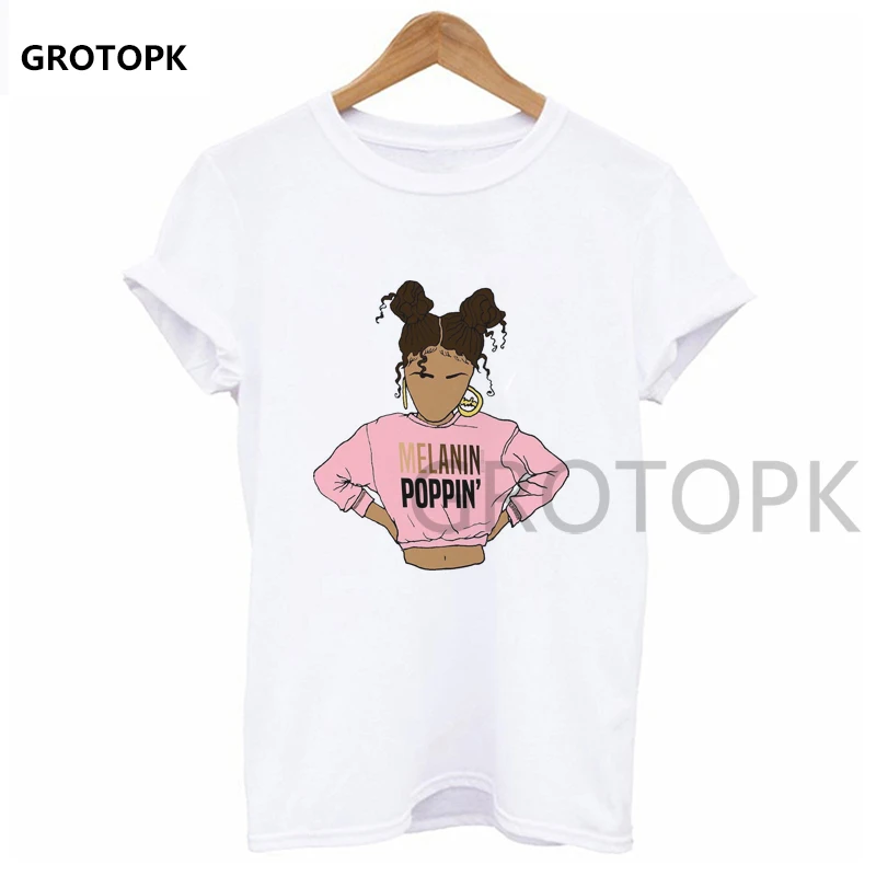 Melanin Poppin Женская футболка Летняя с коротким рукавом Эстетическая каваи Харадзюку Топ летняя футболка Женские Новые поступления белые футболки