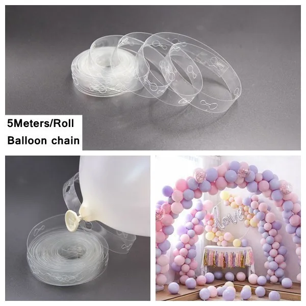 5M Balloon chain 100 шт./лот, полезные воздушные шары в форме "V", уплотнительные клипсы, кнопки, зажимы для свадьбы/дня рождения/рождественской вечеринки, декоративные принадлежности - Цвет: 5M Balloon chain