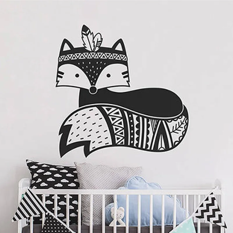 

Fox Wall Decal - Tribal Fox Nursery Decal, Woodland Fox Wall Decal, Tribal Nursery Wall Sticker Cute Fox Vinyl Wall DecalY170713