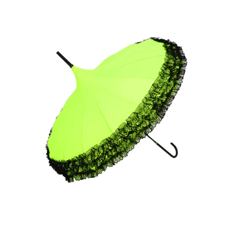 Fluorescent yellow Принцесса Кружева пагода зонты для прямой бар полуавтоматическая длинная ручка крюк дождевик леди зонт Unbrellas Для женщин зонтик - Цвет: Fluorescent yellow