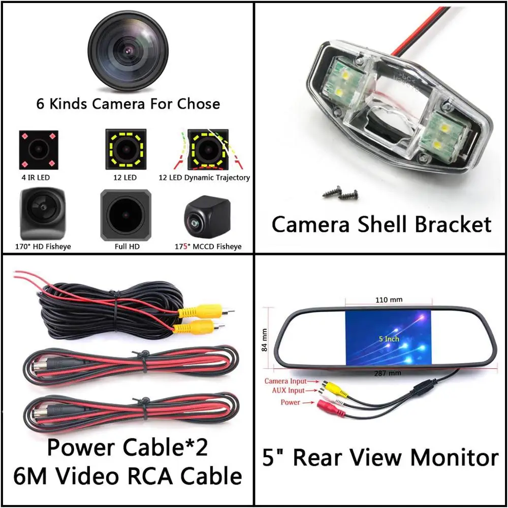 Camera 5 inch Mirror 175 градусов Fisheye MCCD 12LED HD камера заднего вида Камера для Honda Accord 2001 2002 2003 2004 2005 2006 2007 2008 2009 2010 автомобильный монитор - Название цвета: Camera 5 inch Mirror