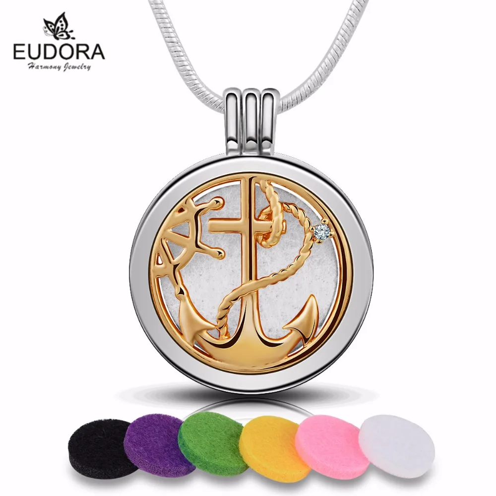 Crystal Anchor Fashion Charm Stainless Steel Aromatherapy Necklace With Mix Felt Pads and A Matching Chain | Украшения и