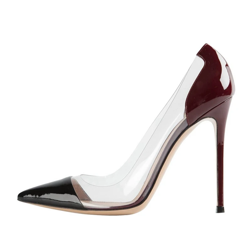 12CM Heel Height Женские туфли-лодочки на высоком тонком каблуке из прозрачной кожи; пикантные женские туфли принцессы с острым носком; кожаные туфли для вечеринок; большие размеры; C028A - Цвет: 12CM Heel Height