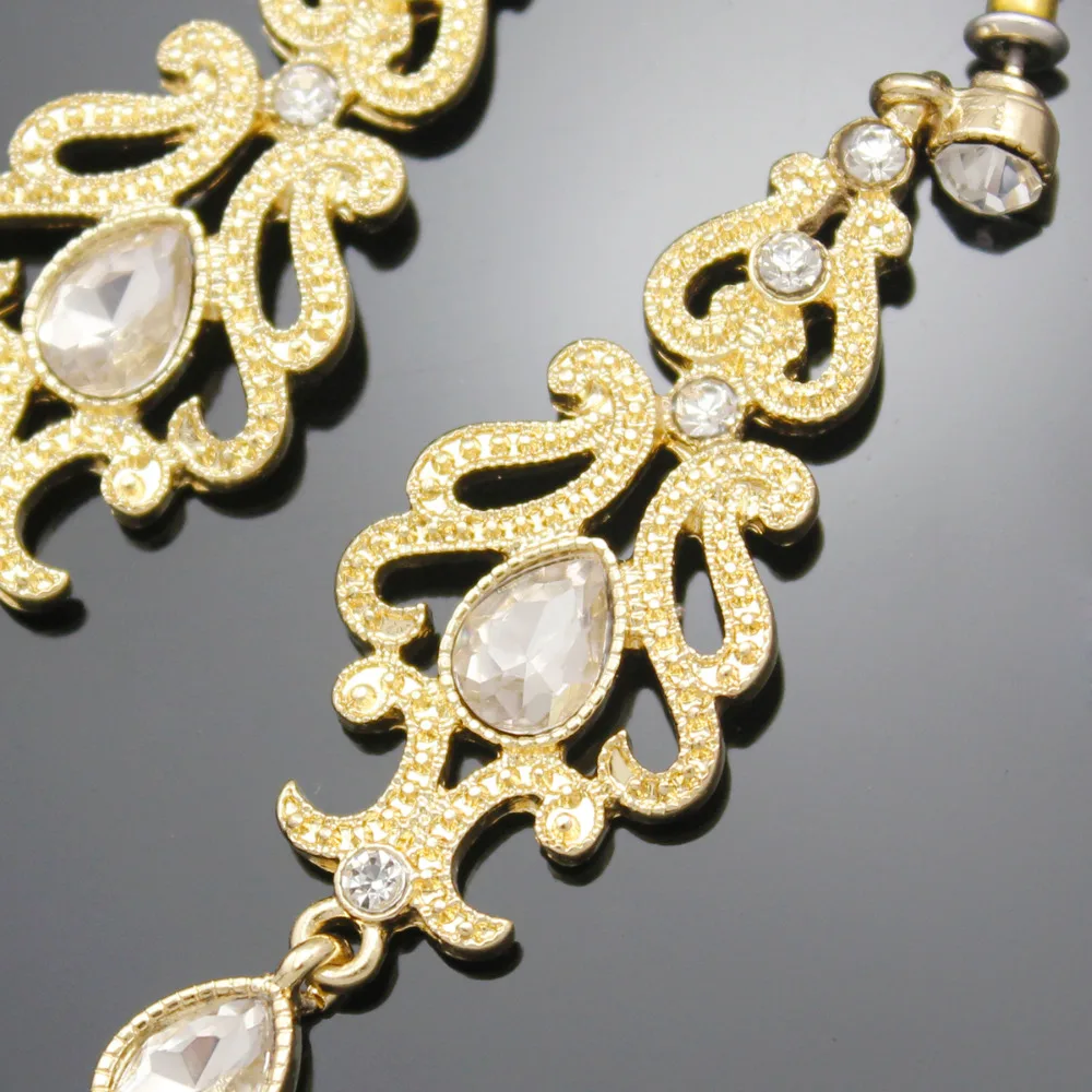 Gold Art Deco 20s 30s Flapper Costume Austria Crystal Bridal Prom Dangle Earrings Jewelry Catwalk Runway Gift | Украшения и