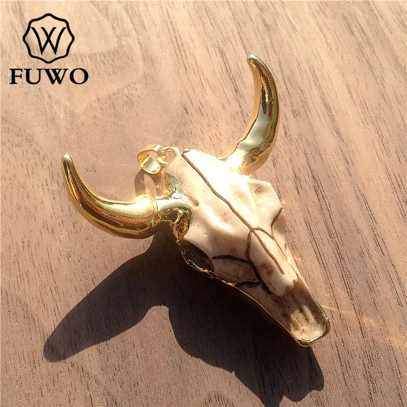 FUWO Longhorn Бык скот подвеска в виде черепа 24 каратное золото гальваническая