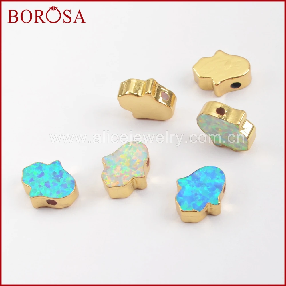 Оптовая продажа от BOROSA 10 шт. золотой цвет хамса ручной работы опаловые бусины