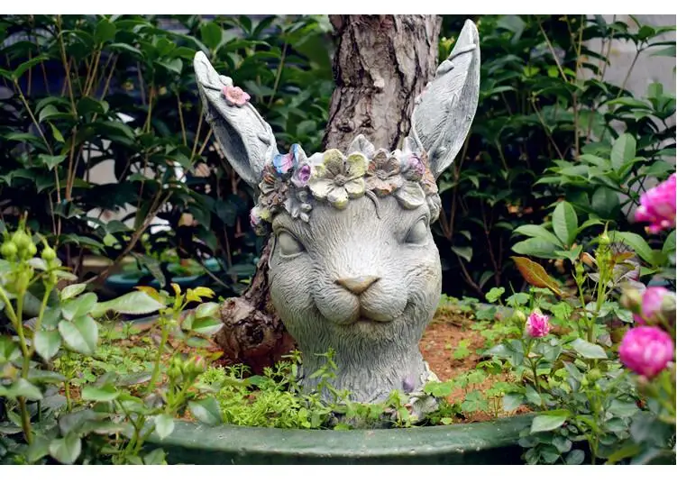 Bobby Rabbit, цветочный горшок из смолы для сада, креативный, голова кролика, посадка, зеленое растение, Цветочная композиция в горшках, открытый сад, сад