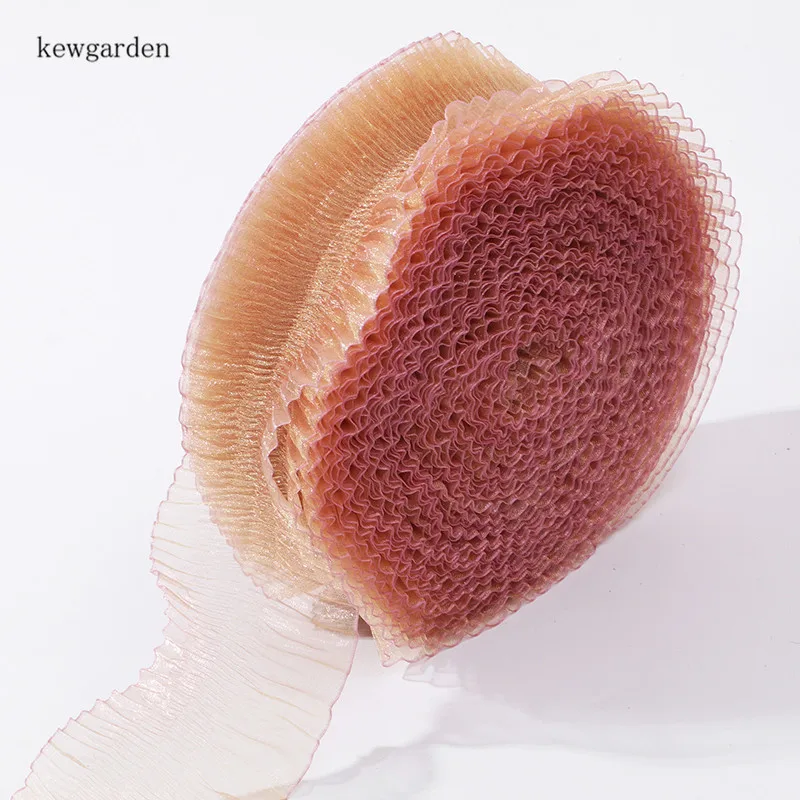 Kewgarden 2-1/" 60 мм жемчужные плиссированные пряжа атласные ленты вручную изготовленная лента DIY бант ленты упаковка Riband 30 ярдов/рулон